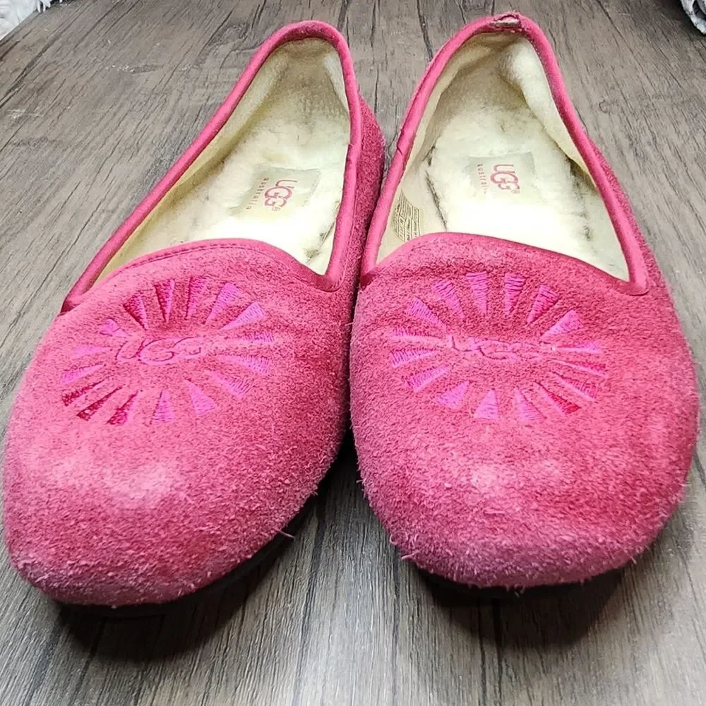 ❤️2/$18 Slip On Sherpa Lined Shearling Suede Logo Flats Size 5